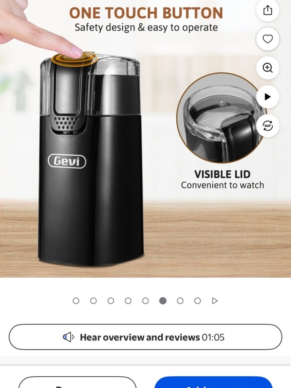 Gevi Electric Coffee Grinder Black Stainless Steel Blade Grinder 12 Cup - Picture 6 of 9
